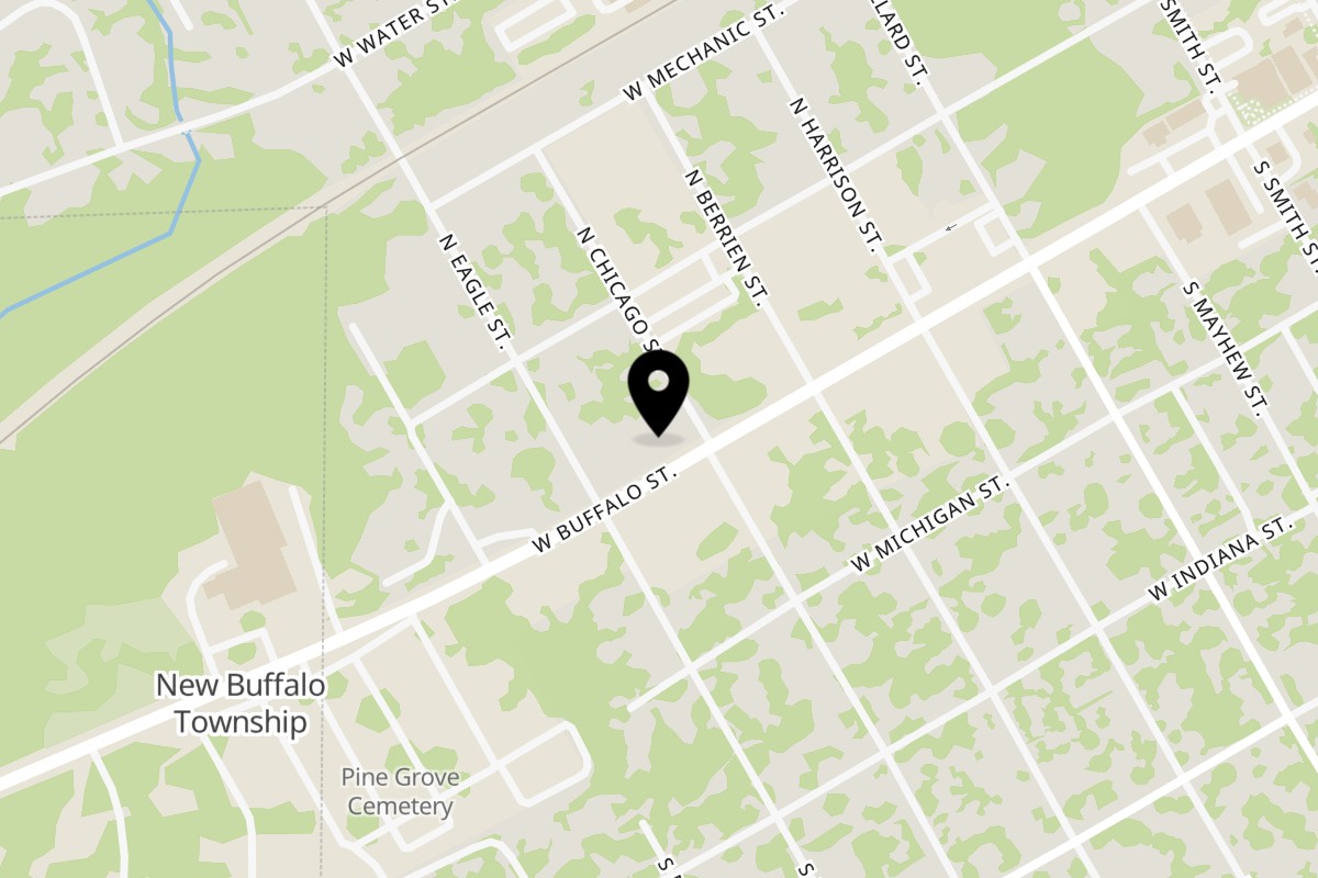 Map showing the location of Tacos Los de Catemaco on 800 W Buffalo St in New Buffalo